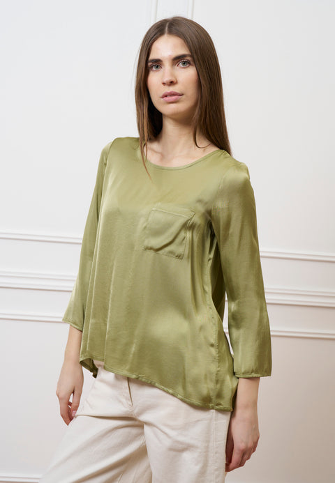 Blusa con taschino e arriccio retro - SALVIA