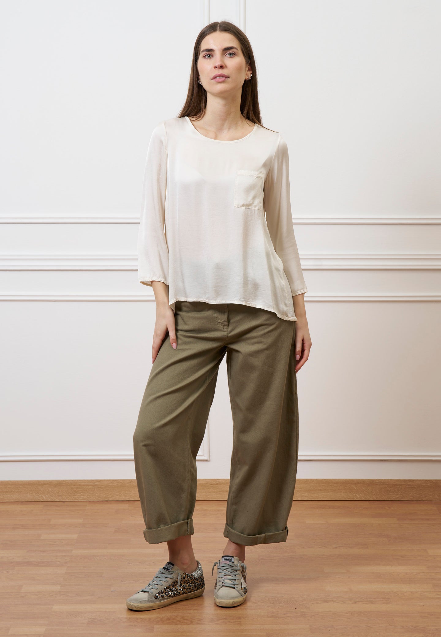 Blusa con taschino e arriccio retro - AVORIO