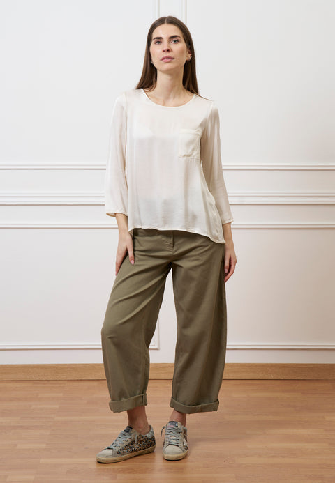 Blusa con taschino e arriccio retro - AVORIO