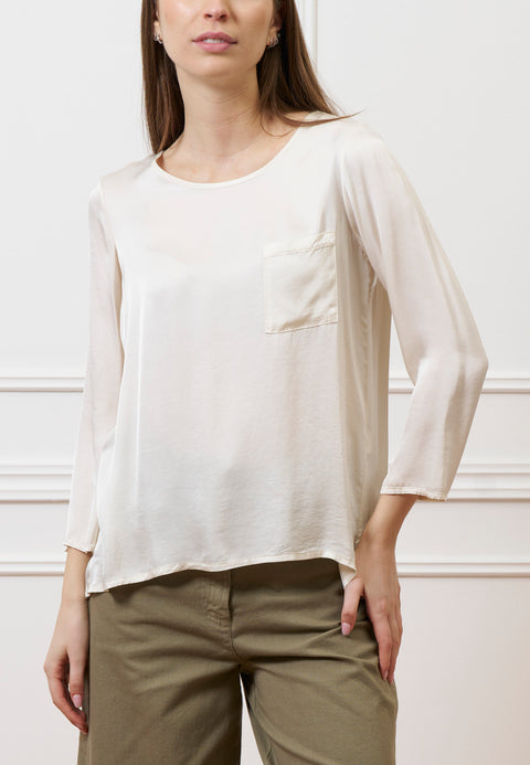 Blusa con taschino e arriccio retro - AVORIO
