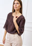 Blusa in mussola con maniche svasate - MARRONE