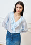 Blusa con volant frontale in mussola - AZZURRO