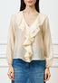 Blusa con volant frontale in mussola - AVORIO