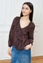 Blusa con volant frontale in mussola - MARRONE