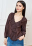 Blusa con volant frontale in mussola - MARRONE
