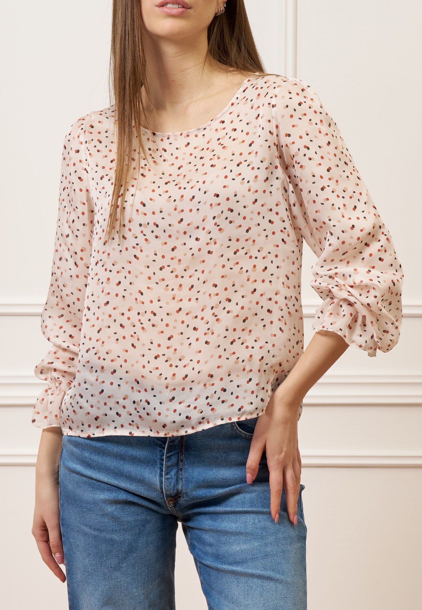 Blusa fantasia con polso volant - AVORIO/COCCIO