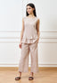 Blusa smanicata con volant sul fondo - BEIGE