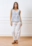 Blusa smanicata a righe con ricami floreali - CELESTE