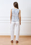 Blusa smanicata a righe con ricami floreali - CELESTE