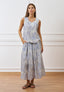 Blusa smanicata a righe con ricami floreali - CELESTE