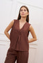 Blusa smanicata effetto stropicciato - NOCCIOLA