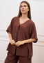 Blusa ampia effetto stropicciato - NOCCIOLA