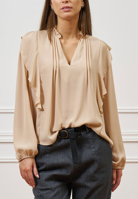 Blusa con scollo a v e volant