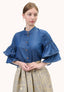 Chambray blouse with ruffle sleeves