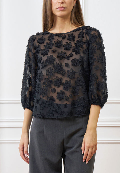 Blusa fiori sfrangiati