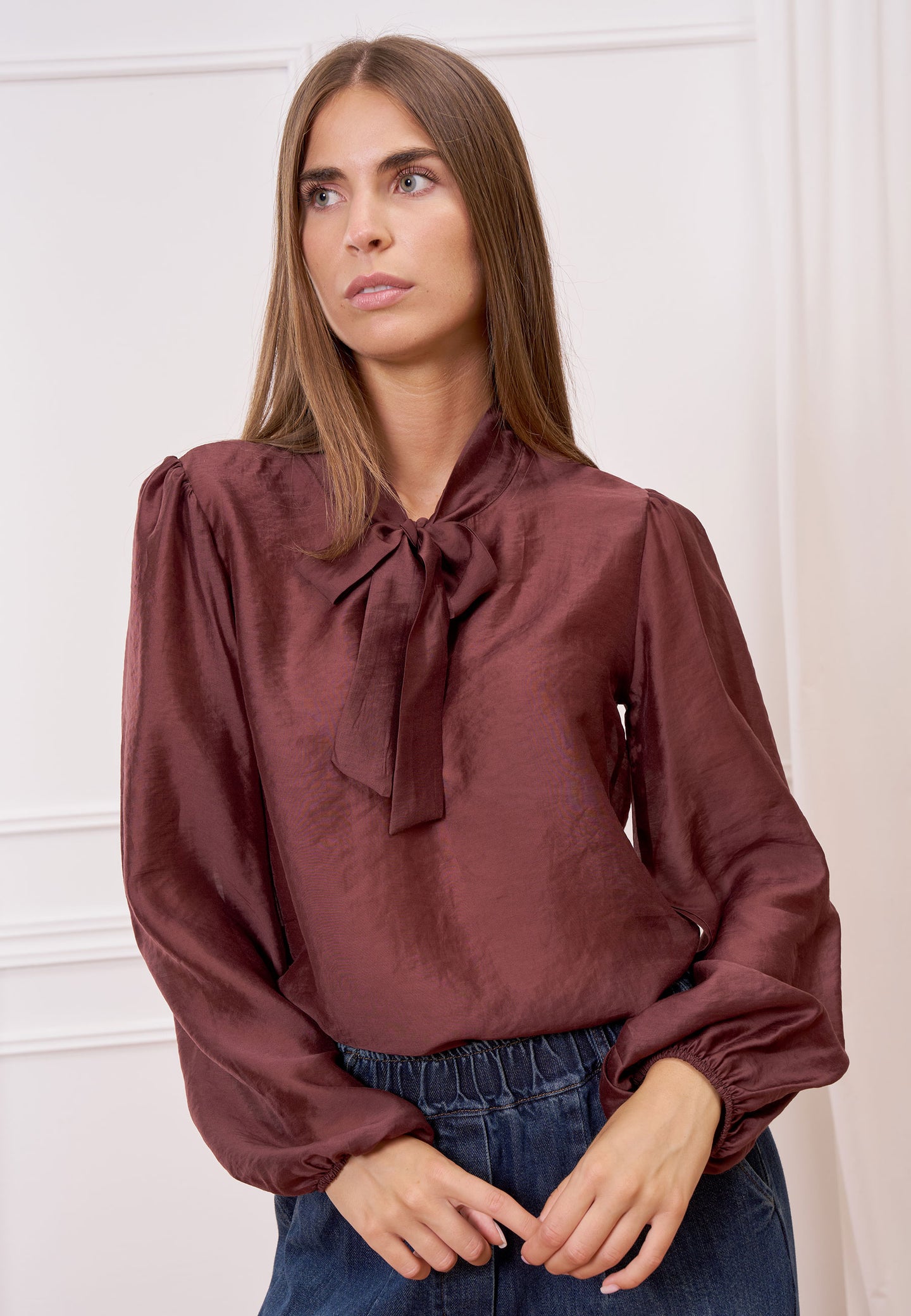 Blusa lyocell fiocco collo