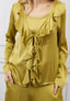 Blusa raso con lacci e rouches