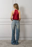 Blusa raso smanicata collo alto