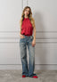 Blusa raso smanicata collo alto