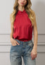 Blusa raso smanicata collo alto