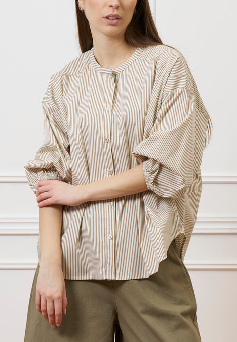 Camicia over in popeline rigato - AVORIO/NOCCIOLA