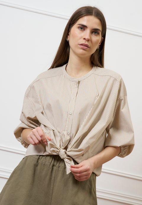 Camicia over in popeline rigato - AVORIO/NOCCIOLA