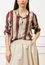 Camicia a righe con collo alla coreana - MARRONE