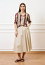 Camicia a righe con collo alla coreana - MARRONE