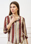 Camicia a righe con collo alla coreana - MARRONE