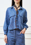 Camicia crop effetto denim - BLU