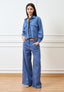 Camicia crop effetto denim - BLU