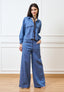 Camicia crop effetto denim - BLU