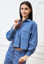 Camicia crop effetto denim - BLU