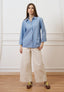 Camicia a righe con manica ampia - AZZURRO/TABACCO
