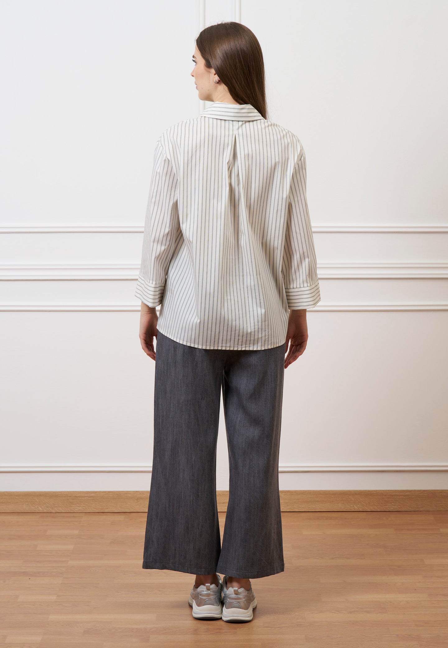 Camicia a righe con manica ampia - BIANCO/NERO