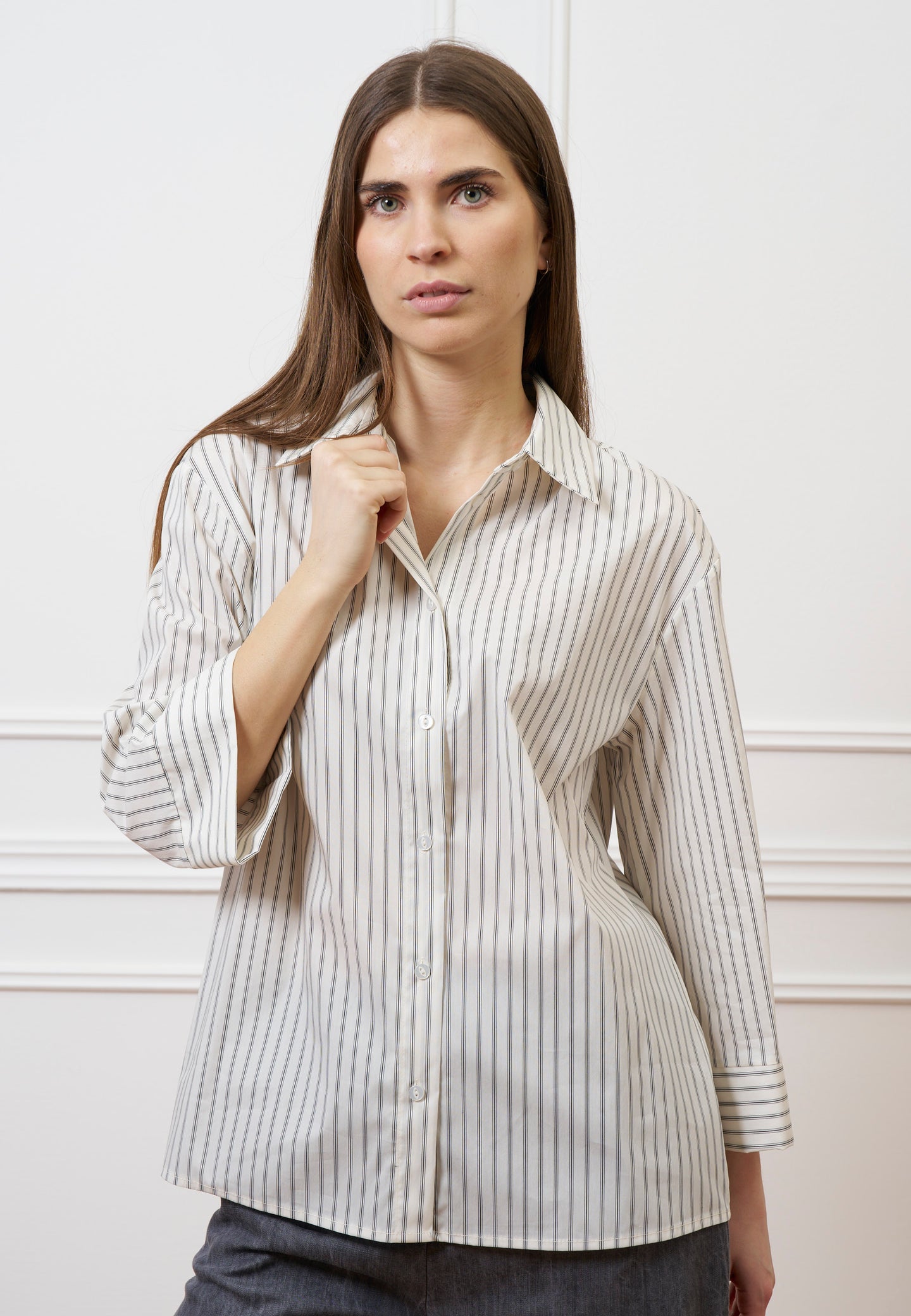 Camicia a righe con manica ampia - BIANCO/NERO