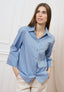Camicia a righe con manica ampia - AZZURRO/TABACCO
