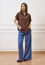 Camicia ampia in viscosa con maniche corte  - MARRONE