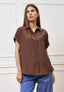 Camicia ampia in viscosa con maniche corte  - MARRONE