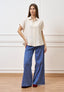 Camicia ampia in viscosa con maniche corte  - BEIGE