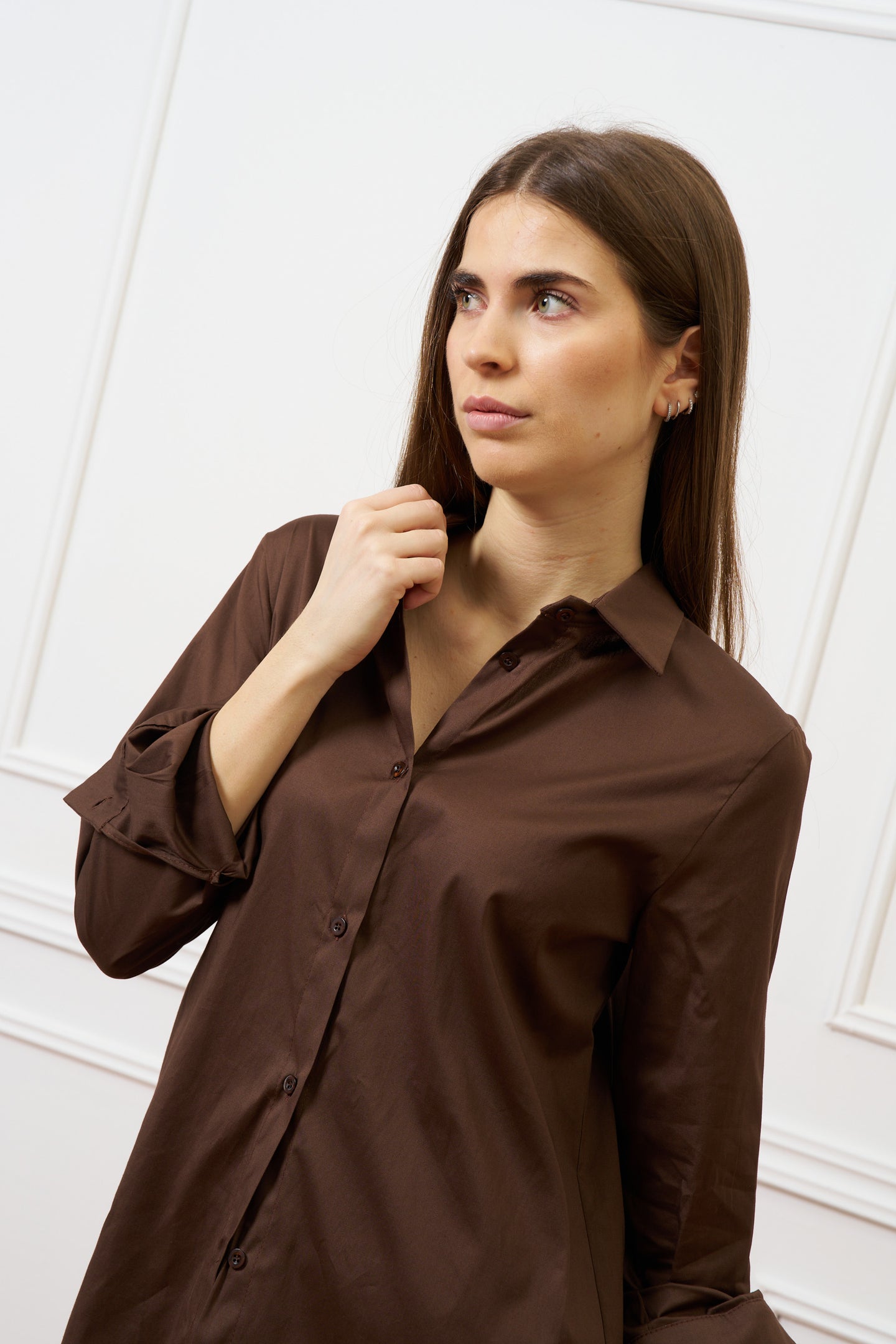 Camicia over lunga in cotone - MARRONE