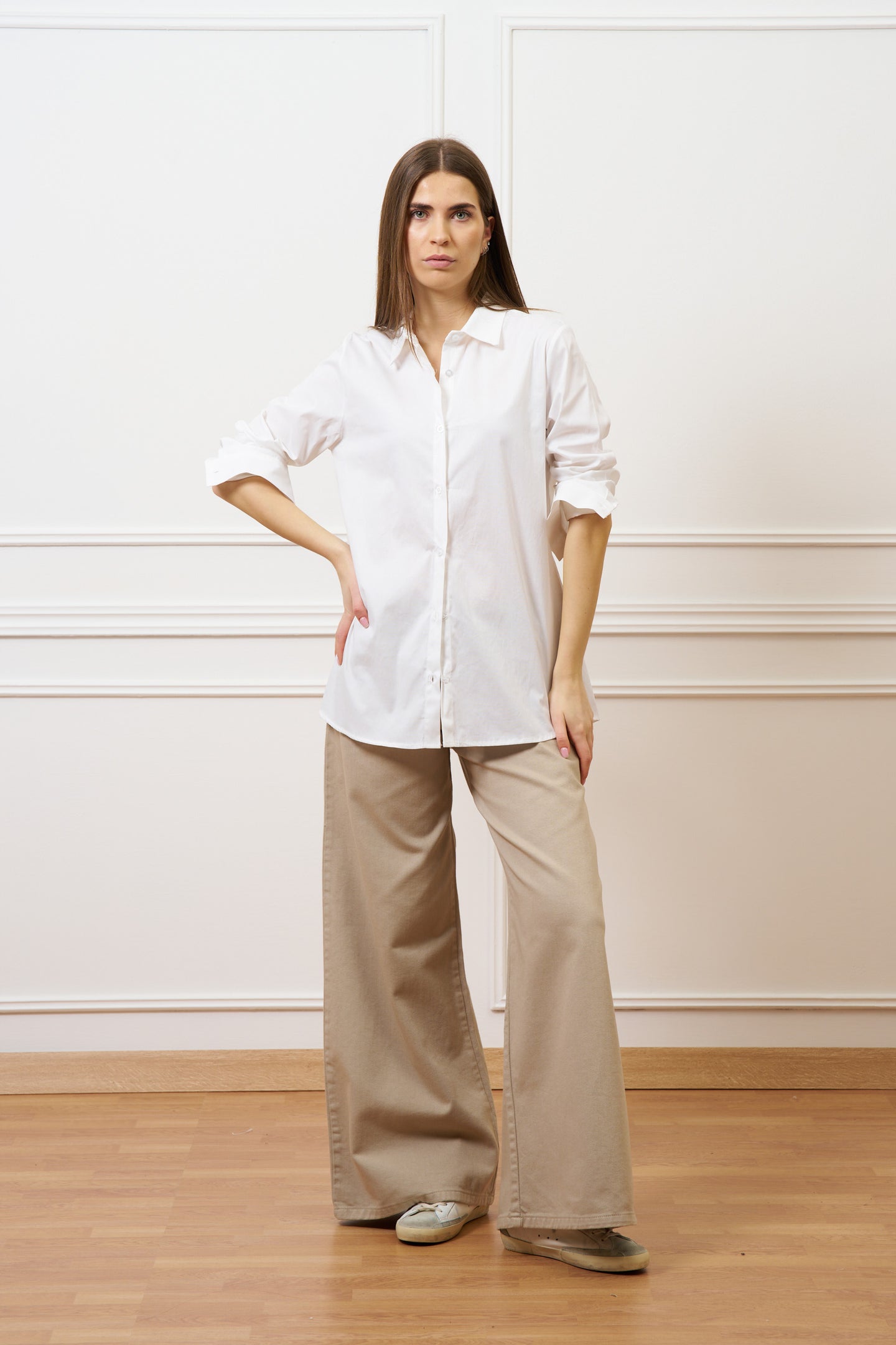 Camicia over lunga in cotone - BIANCO