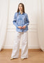 Camicia in raso fantasia a pois - CELESTE