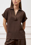 Camicia mezze maniche in lino e viscosa - MARRONE