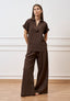 Pantalone ampio in lino e viscosa - MARRONE