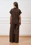 Pantalone ampio in lino e viscosa - MARRONE