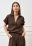 Camicia mezze maniche in lino e viscosa - MARRONE