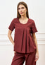 Camicia girocollo con pieghe laterali - MARRONE