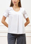 Camicia girocollo con pieghe laterali - BIANCO