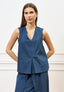 Camicia smanicata con scollo a v - BLU